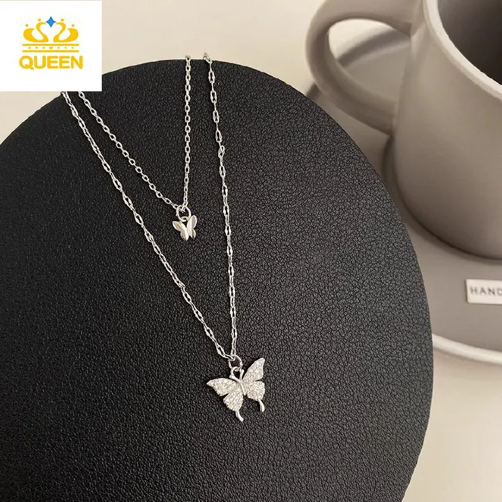 Women's Necklaces Large and small double layer butterfly necklace Clavicle Chain Sweater chain