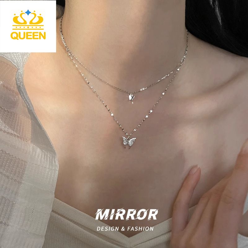 Women's Necklaces Large and small double layer butterfly necklace Clavicle Chain Sweater chain