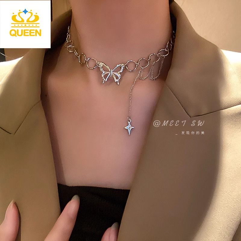Women's Jewelry Butterfly Necklace Large circle clavicle chain Cold style celebrity necklace