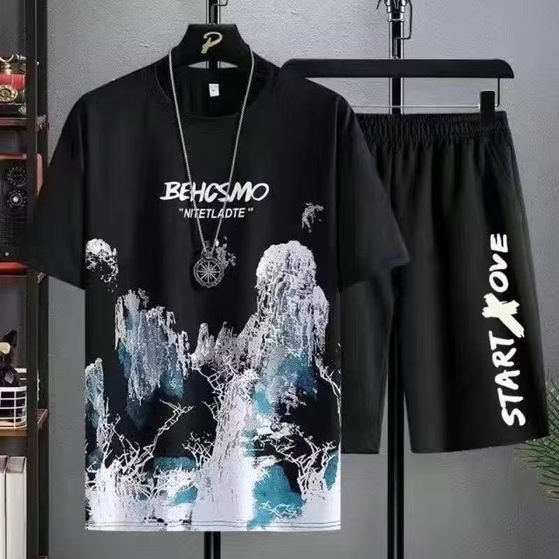MEN'S CLOTHING Two-piece set 2 in 1 T-shirt shorts Men's T-shirts Sports suit Fashion Casual Wear