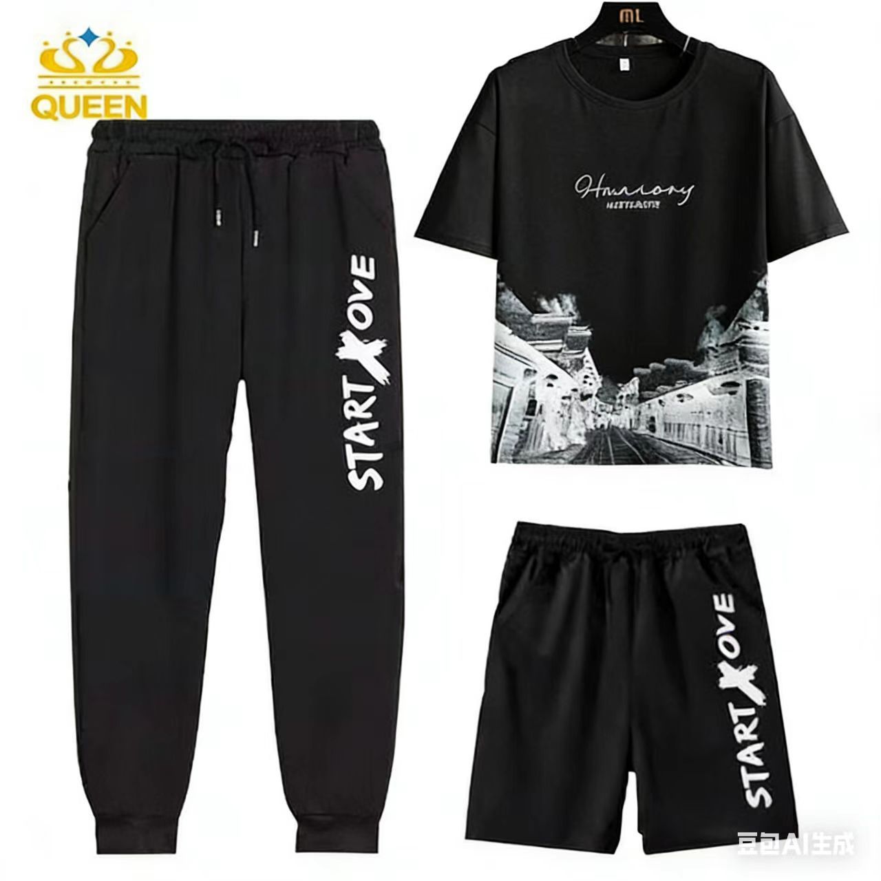 MEN'S CLOTHING Polo Shirt Sets 3 in 1 Loose and breathable Short-sleeved tops Casual sports shorts Casual sports trousers
