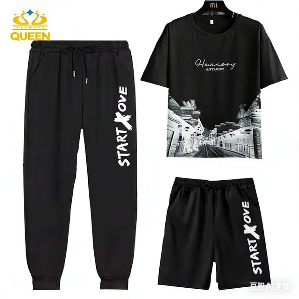 MEN'S CLOTHING Polo Shirt Sets 3 in 1 Loose and breathable Short-sleeved tops Casual sports shorts Casual sports trousers