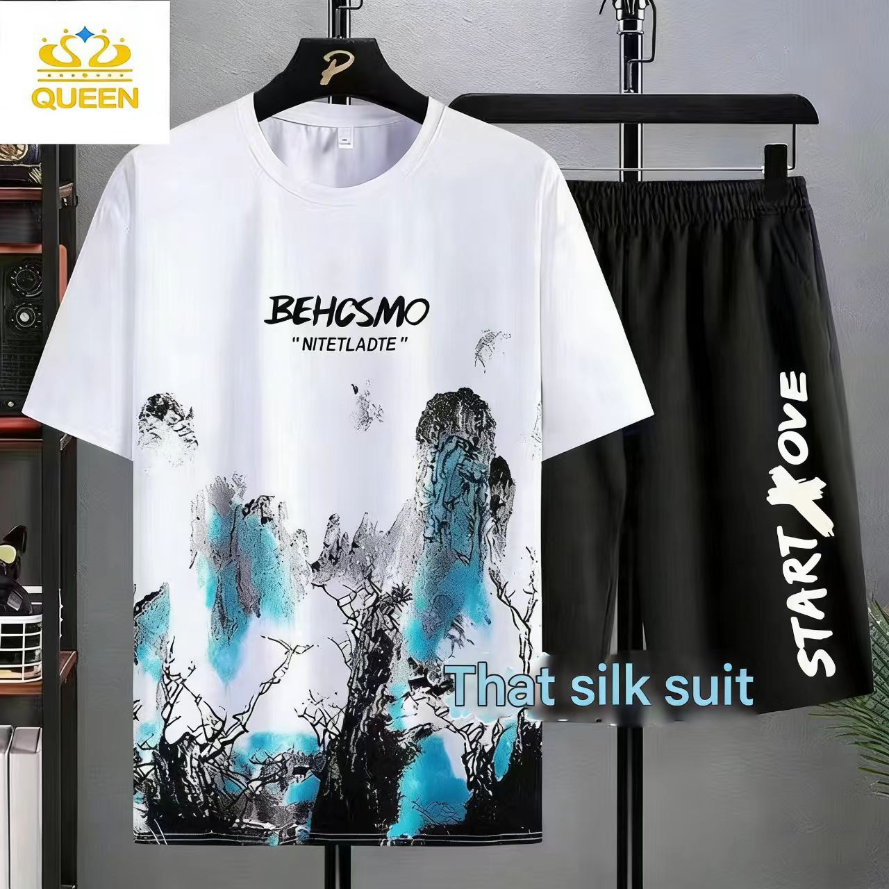 MEN'S CLOTHING Two-piece set 2 in 1 T-shirt shorts Men's T-shirts Sports suit Fashion Casual Wear Shorts and short sleeves