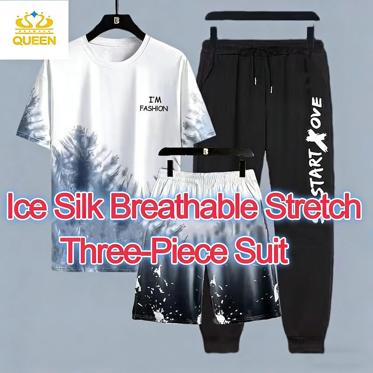 MEN'S CLOTHING Polo Shirt Sets 3 in 1 Loose and breathable Short-sleeved tops Casual sports shorts Casual sports trousers