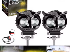 2 PCs Motorcycle Dual Color Headlight Fog light Bar 9V-85V 12W Projector Lens Spotlight LED Light Yellow white For Motorcycle