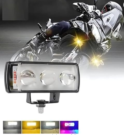 Mini Projector Metal Fog Light Driving Lamp 3 Lens With White,Yellow, Red, Blue, Police Light & Flashing Fog Lamp Car, Motorbike LED (12 V,12 W) (Universal For Bike, Car Pack of 1)