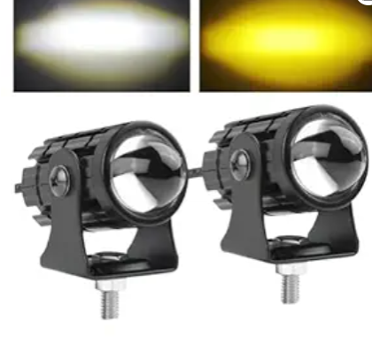 Dual Color LED Fog Light, 45W Motorcycle Spotlight, Black Polycarbonate Lens, Universal Fit, 2-Pack Front Projector Lamp for Cars, Bikes & Scooters