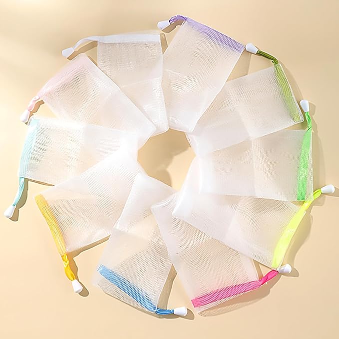 Exfoliating mesh soap bag Double layer thickened foam mesh soap storage bag Drawstring bag Bubble mesh bag