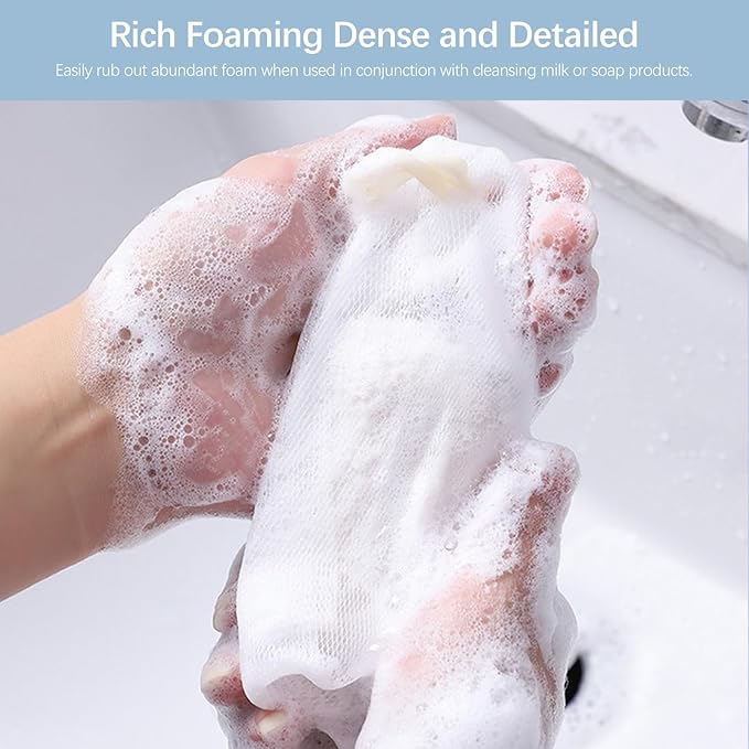 Exfoliating mesh soap bag Double layer thickened foam mesh soap storage bag Drawstring bag Bubble mesh bag