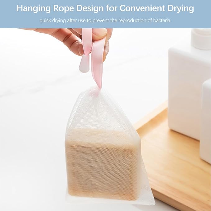Exfoliating mesh soap bag Double layer thickened foam mesh soap storage bag Drawstring bag Bubble mesh bag