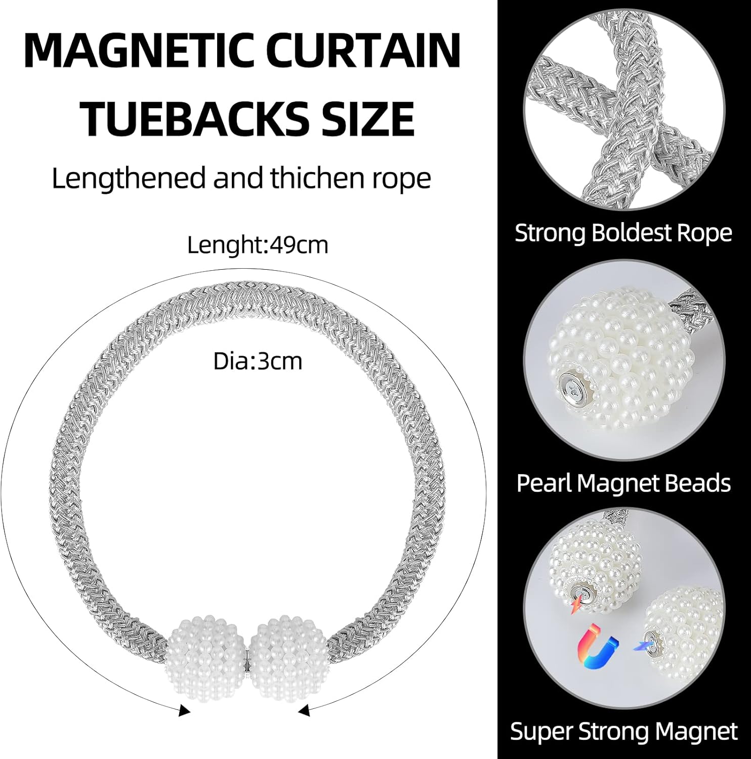 Magnetic Curtain Tiebacks, Curtain Tiebacks Buckles Holdbacks Holders for Home Bedroom Office Decorative Curtain
