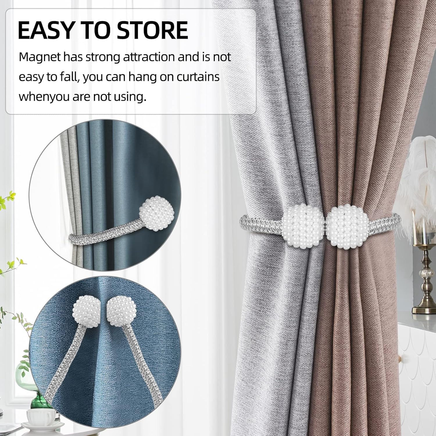 Magnetic Curtain Tiebacks, Curtain Tiebacks Buckles Holdbacks Holders for Home Bedroom Office Decorative Curtain