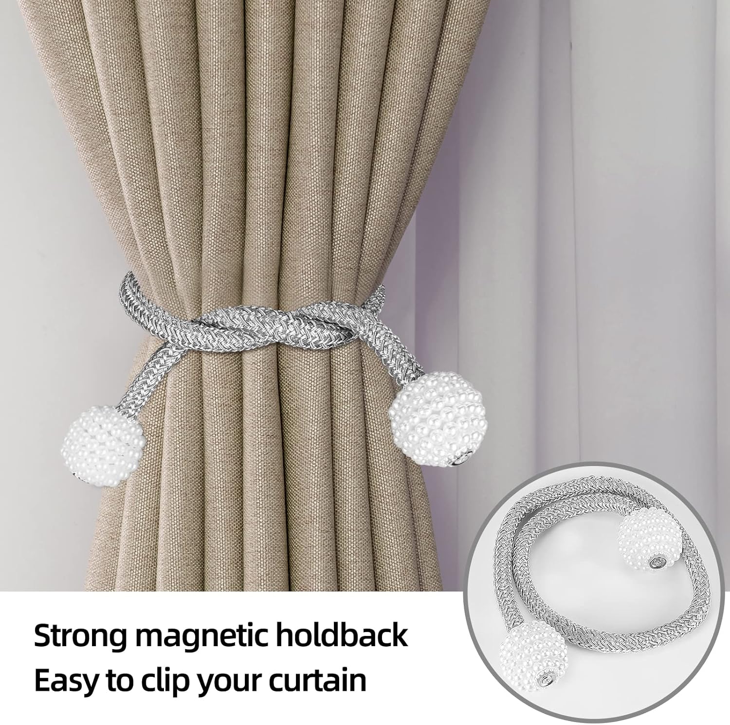 Magnetic Curtain Tiebacks, Curtain Tiebacks Buckles Holdbacks Holders for Home Bedroom Office Decorative Curtain