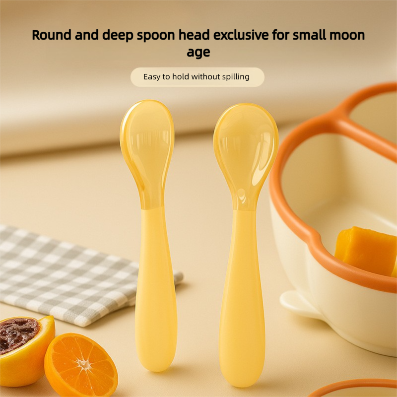 Child silicone spoon, newborn rice cereal spoon, baby feeding spoon, soft spoon for eating and drinking, food-grade silicone infant spoon