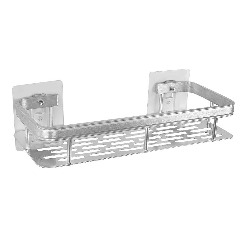 Space aluminum silver rectangular kitchen and bathroom storage rack, suction cup type, ready to use, no drilling storage rack