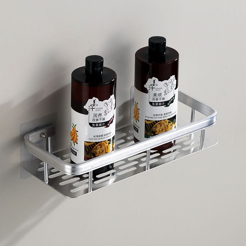 Space aluminum silver rectangular kitchen and bathroom storage rack, suction cup type, ready to use, no drilling storage rack