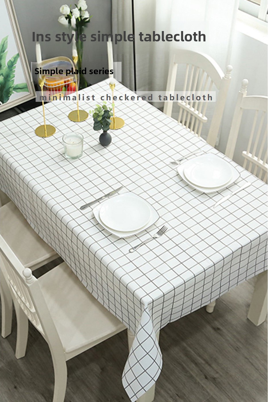 Anti scald and non washable grid tablecloth PEVA simple waterproof and oil resistant home modern style tablecloth