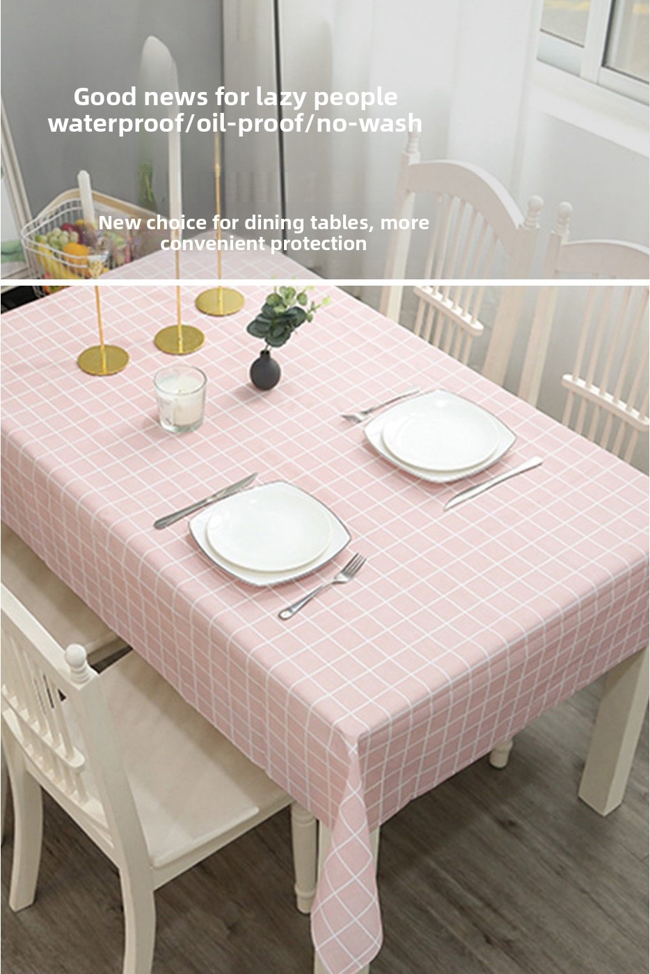Anti scald and non washable grid tablecloth PEVA simple waterproof and oil resistant home modern style tablecloth