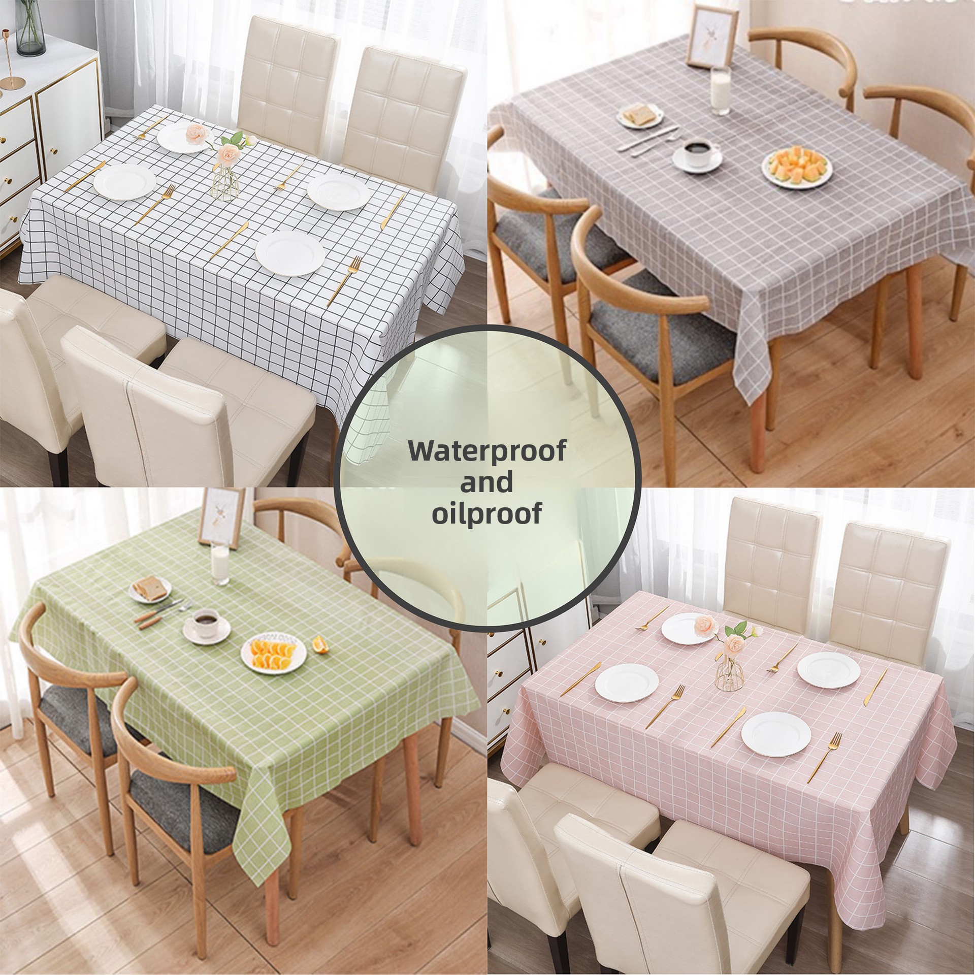 Anti scald and non washable grid tablecloth PEVA simple waterproof and oil resistant home modern style tablecloth