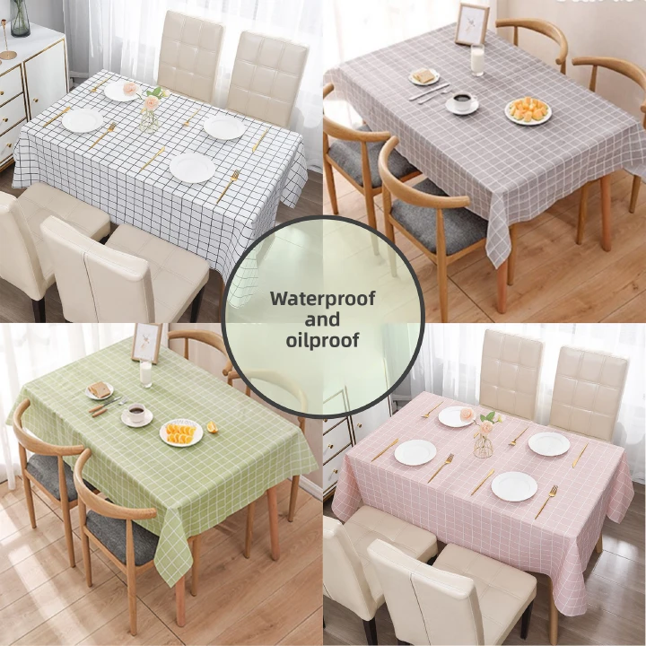 Anti scald and non washable grid tablecloth PEVA simple waterproof and oil resistant home modern style tablecloth