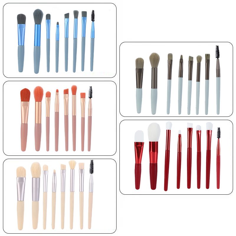Mini 8-piece macaron makeup brush set, portable loose powder brush, soft bristle beauty tool manufacturer, wholesale in stock