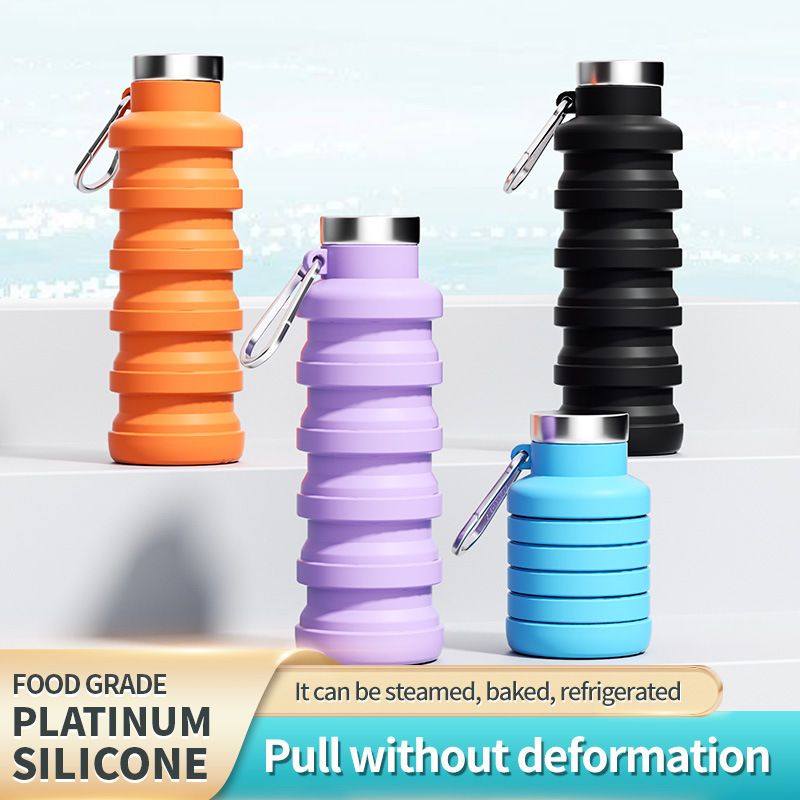 Creative silicone folding water bottle, portable water bottle for running and fitness, outdoor sports water cup, travel cup