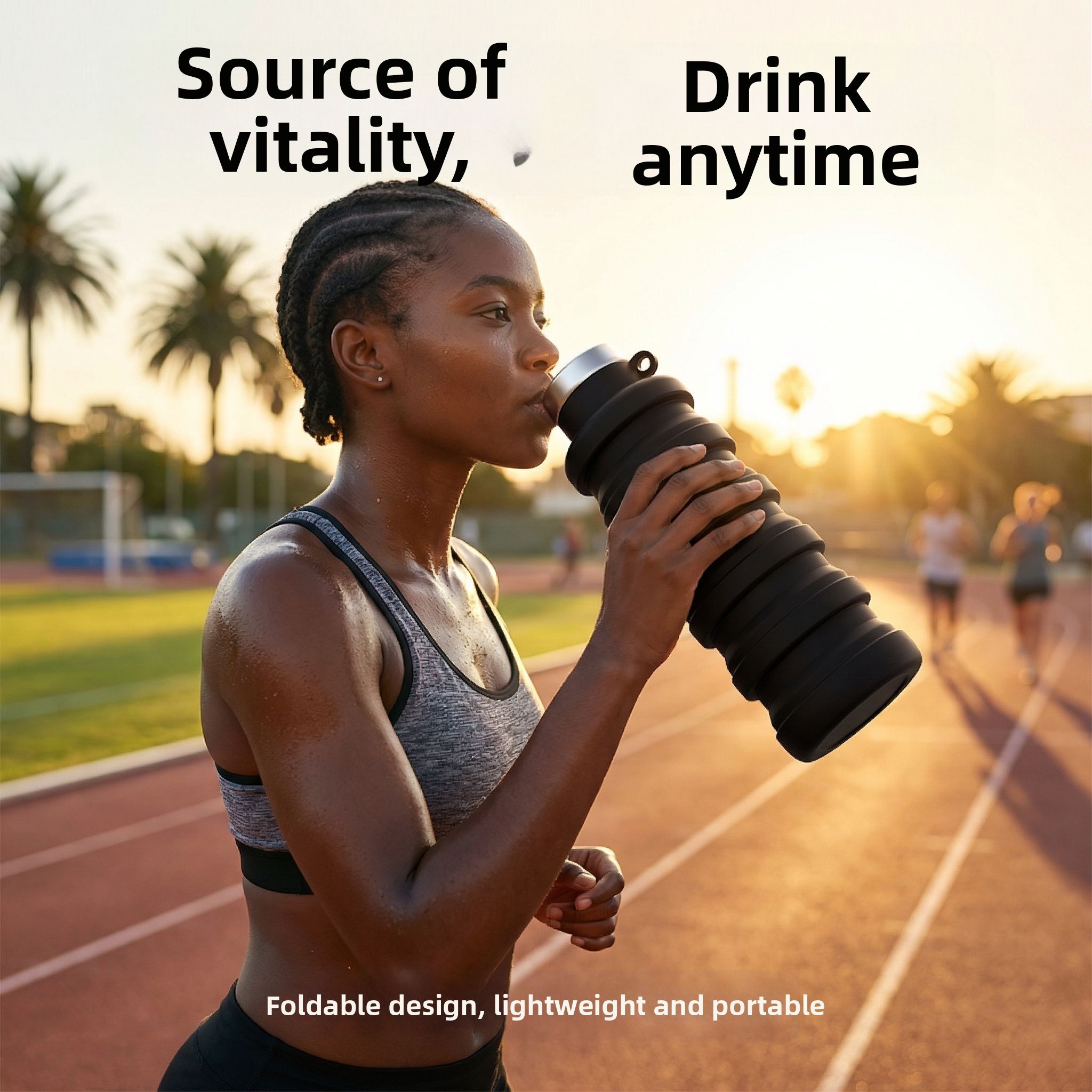 Creative silicone folding water bottle, portable water bottle for running and fitness, outdoor sports water cup, travel cup