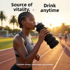 Creative silicone folding water bottle, portable water bottle for running and fitness, outdoor sports water cup, travel cup