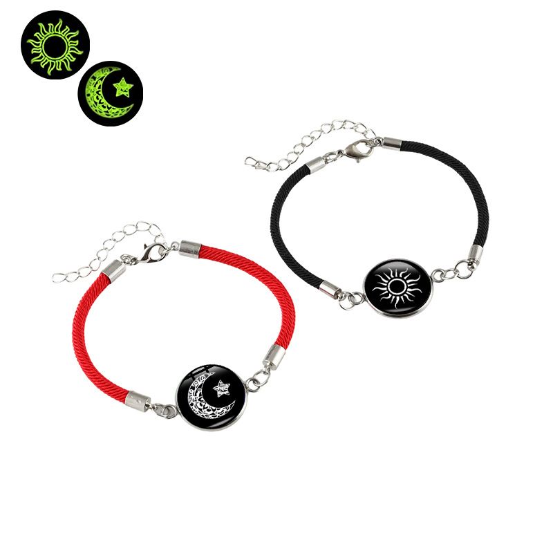 Moon and Sun Lover Alloy Time Gem Bracelet - Couple's Style Handmade Rope Hand Ring - Best-selling Valentine's Day Hand Decoration