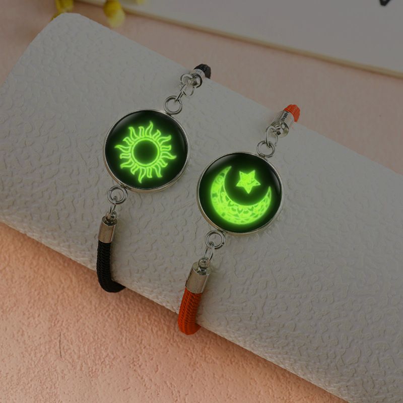 Moon and Sun Lover Alloy Time Gem Bracelet - Couple's Style Handmade Rope Hand Ring - Best-selling Valentine's Day Hand Decoration