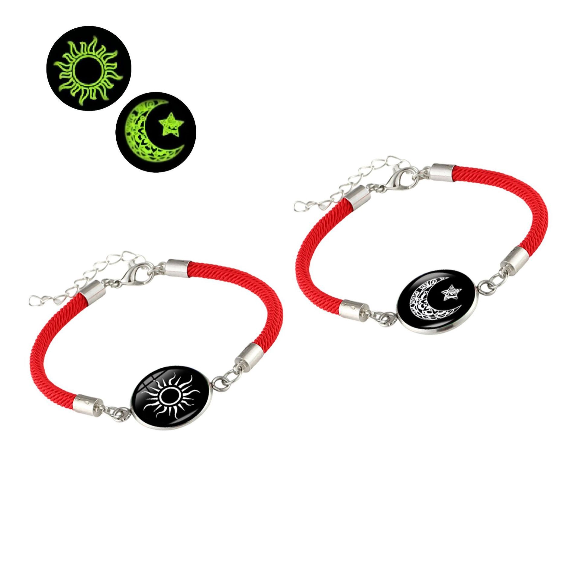 Moon and Sun Lover Alloy Time Gem Bracelet - Couple's Style Handmade Rope Hand Ring - Best-selling Valentine's Day Hand Decoration