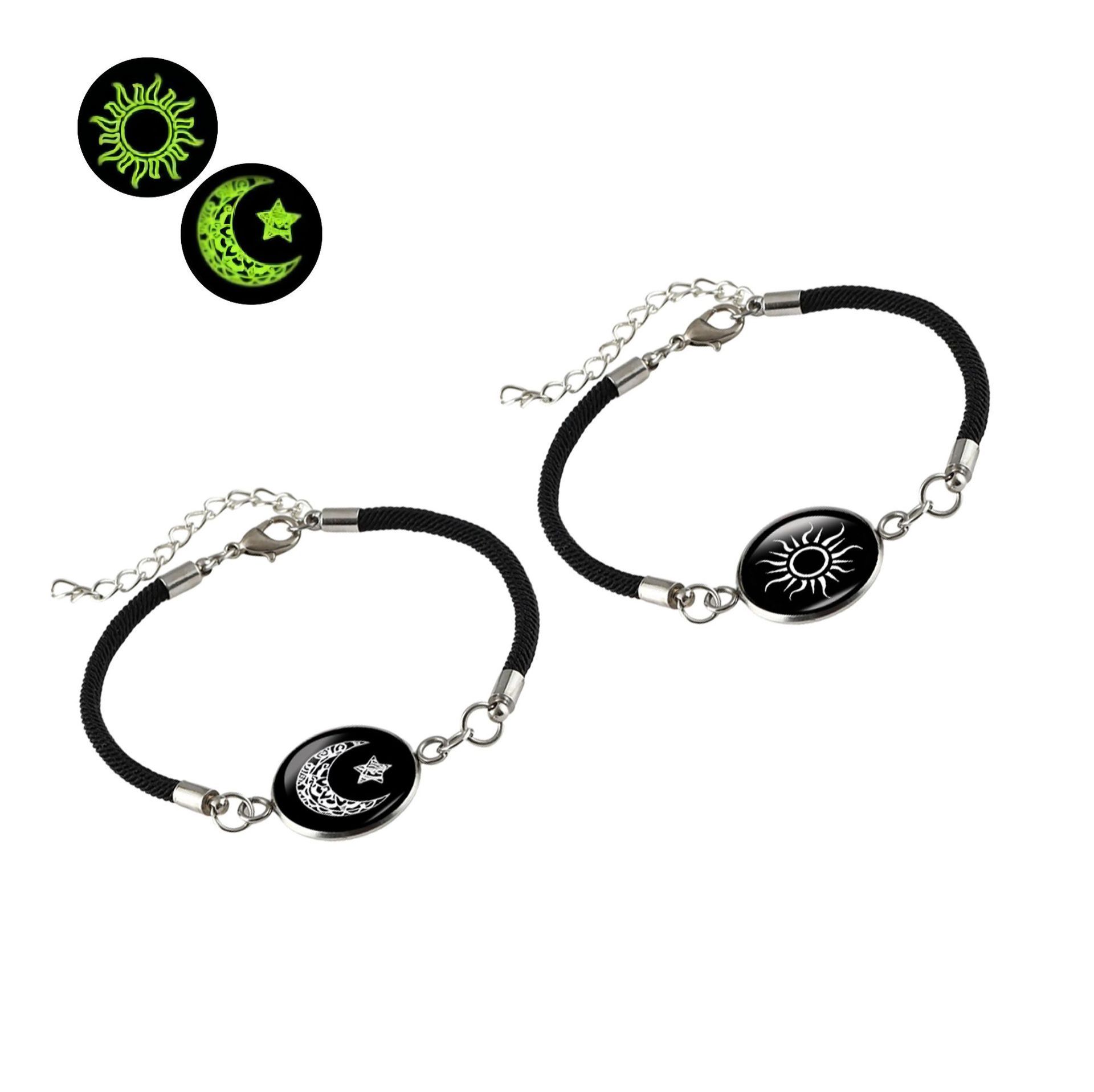 Moon and Sun Lover Alloy Time Gem Bracelet - Couple's Style Handmade Rope Hand Ring - Best-selling Valentine's Day Hand Decoration