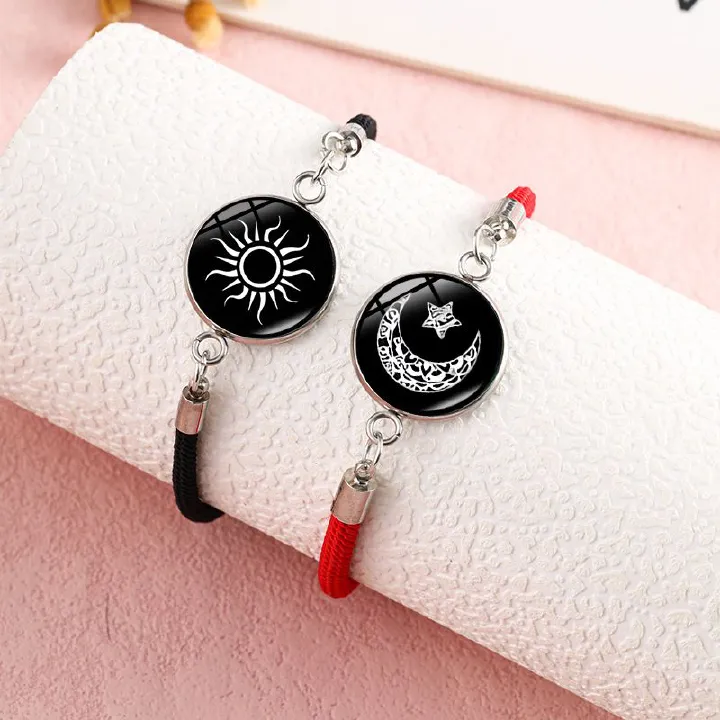 Moon and Sun Lover Alloy Time Gem Bracelet - Couple's Style Handmade Rope Hand Ring - Best-selling Valentine's Day Hand Decoration