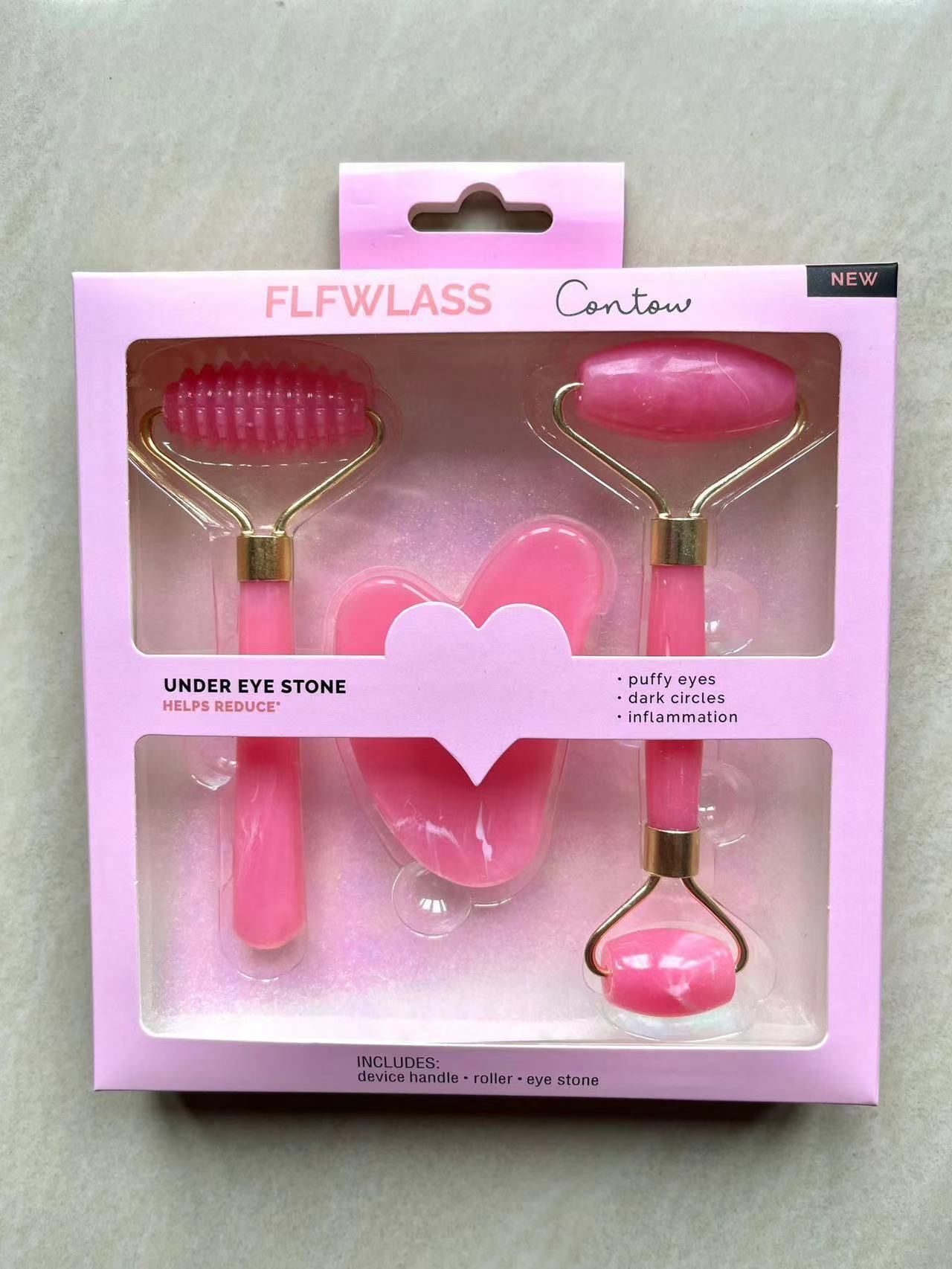 Plastic imitation jade spiced roller gua sha board 3-piece set imitation pink crystal heart-shaped gua sha board facial massaging device