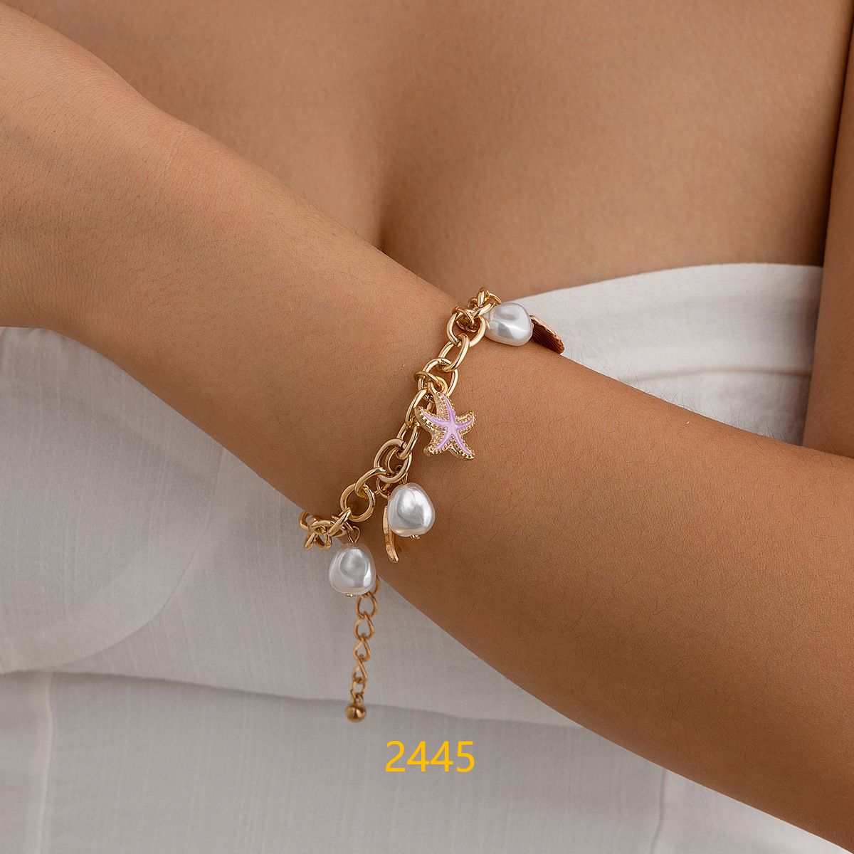 #1 European and American cross-border ocean style fish tail imitation pearl tassel necklace with beach star and shell pendants