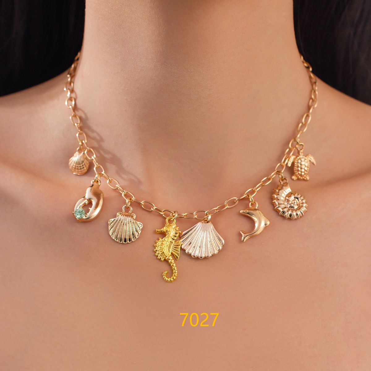#1 European and American cross-border ocean style fish tail imitation pearl tassel necklace with beach star and shell pendants
