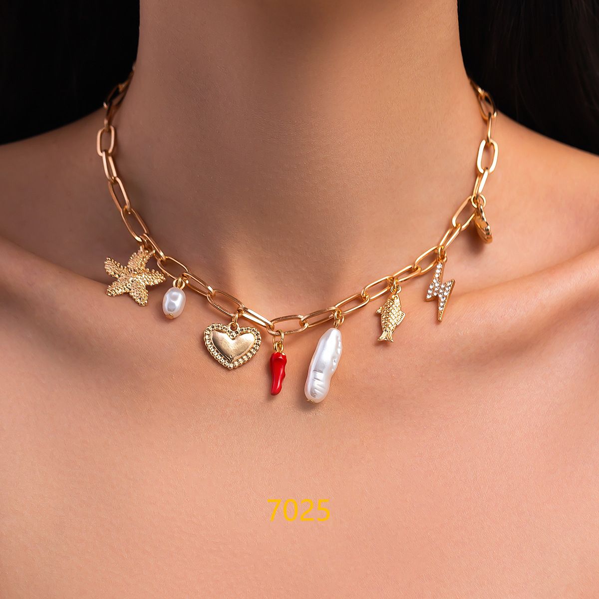 #1 European and American cross-border ocean style fish tail imitation pearl tassel necklace with beach star and shell pendants