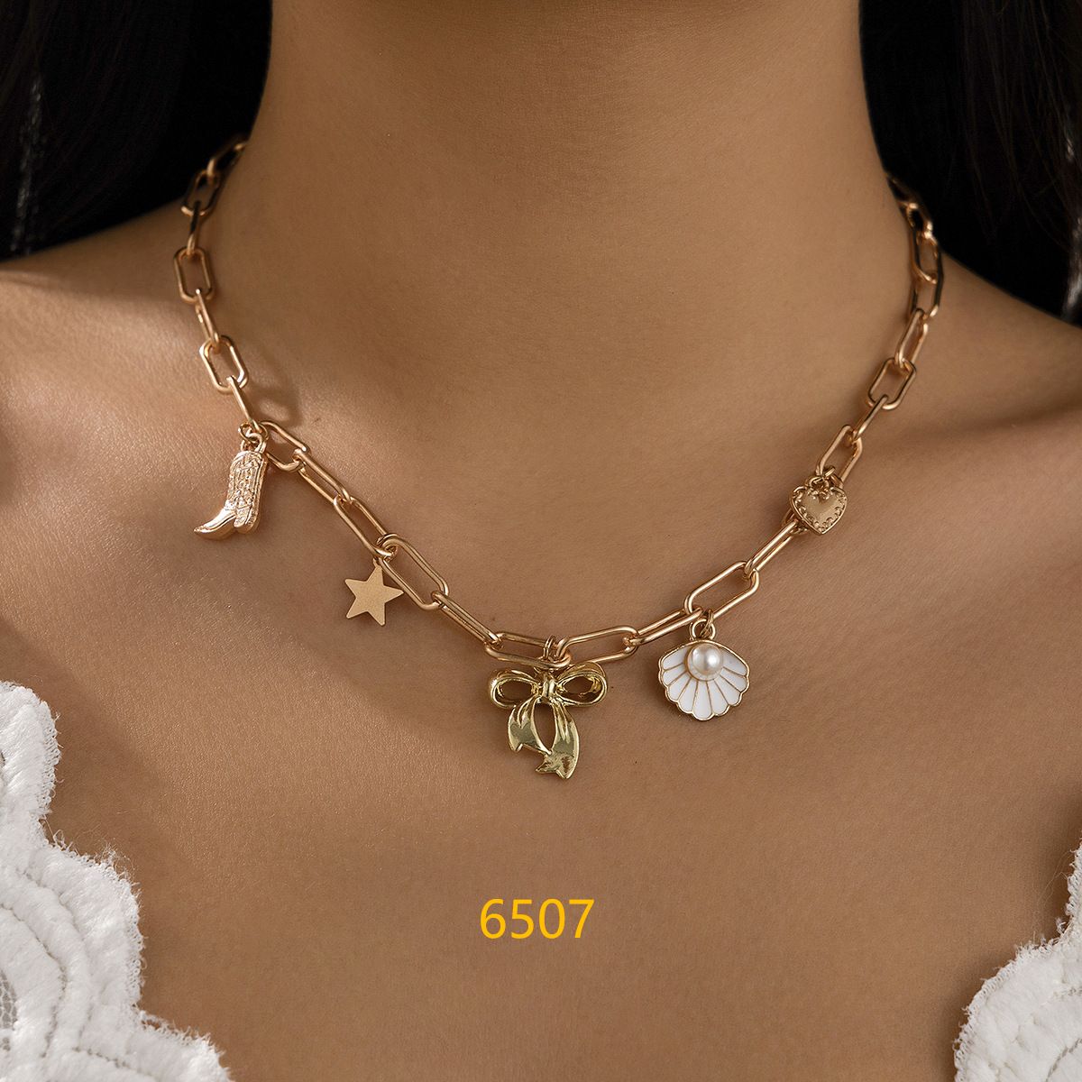 #1 European and American cross-border ocean style fish tail imitation pearl tassel necklace with beach star and shell pendants