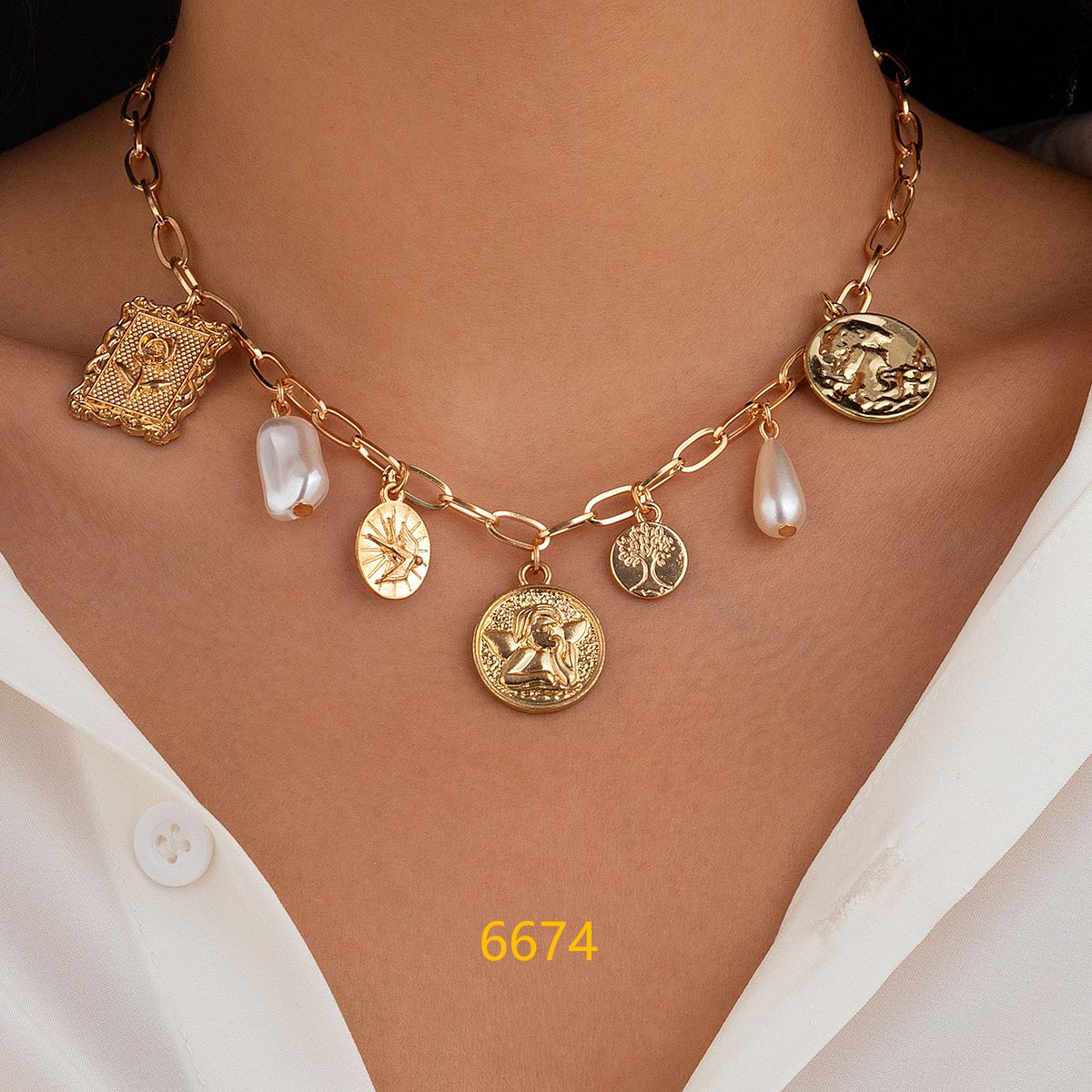 #1 European and American cross-border ocean style fish tail imitation pearl tassel necklace with beach star and shell pendants