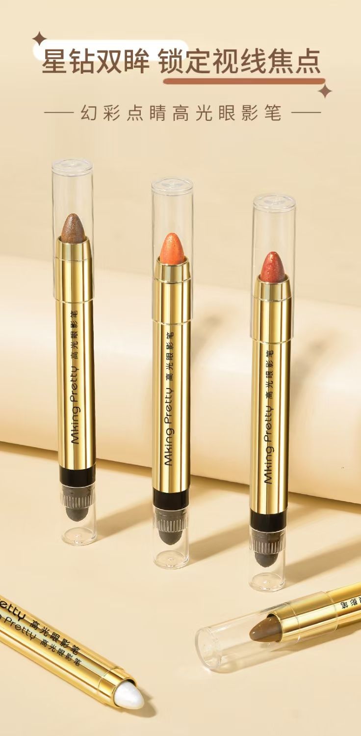 One-touch molding! Lazy Eyeshadow pen, high-gloss double-headed pearlescent fine sparkle, contouring and brightening, Fairy tear Eyeshadow stick, student
