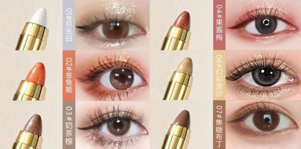 One-touch molding! Lazy Eyeshadow pen, high-gloss double-headed pearlescent fine sparkle, contouring and brightening, Fairy tear Eyeshadow stick, student