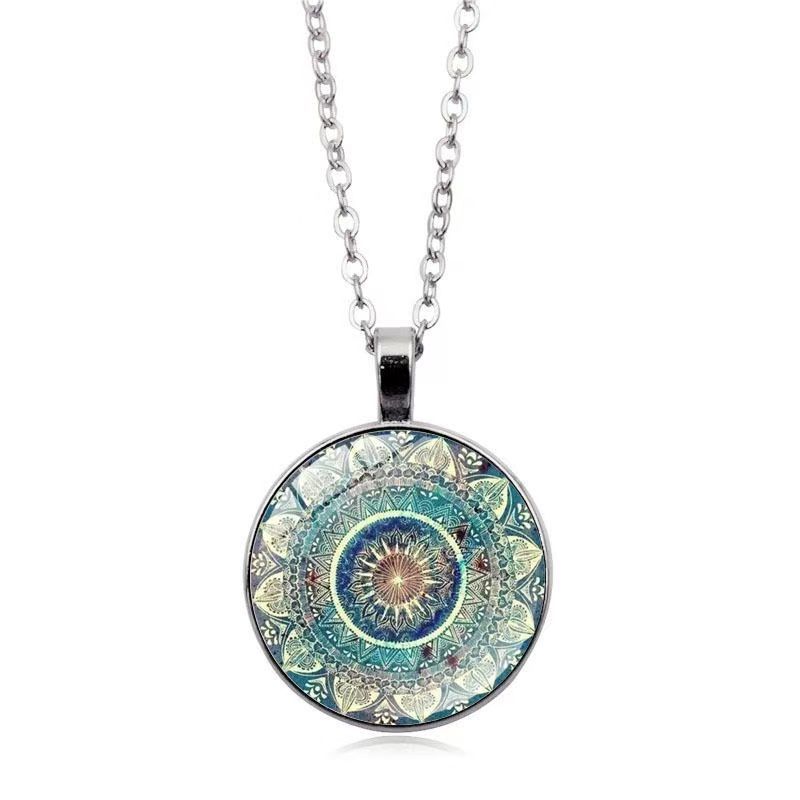 Mandala Yoga Time gemstone necklace, fashionable glass pendant necklace