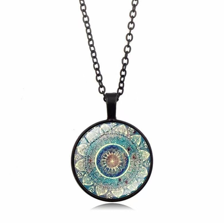 Mandala Yoga Time gemstone necklace, fashionable glass pendant necklace
