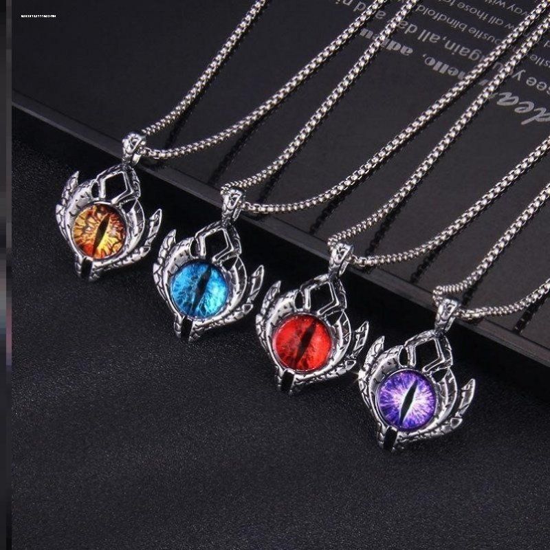 The "Eye to the Sky" evil men's luminous necklace, Orange Personality Eyes, male hip-hop Devil's Eye Necklace