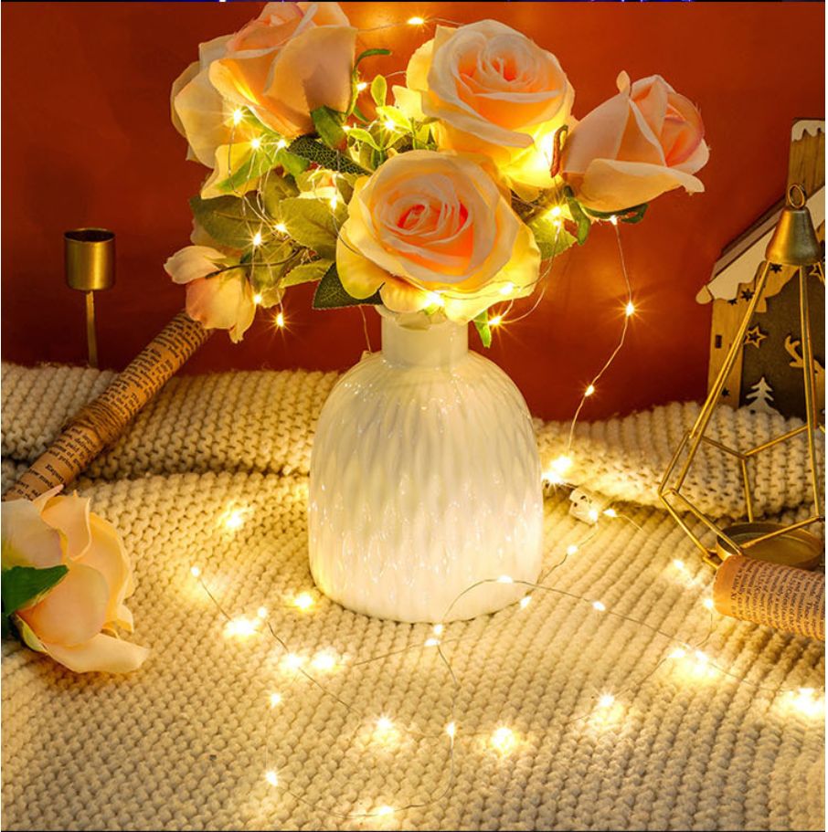 Led small light cake bouquet decoration atmosphere copper wire colored light battery box light string small white box light string star