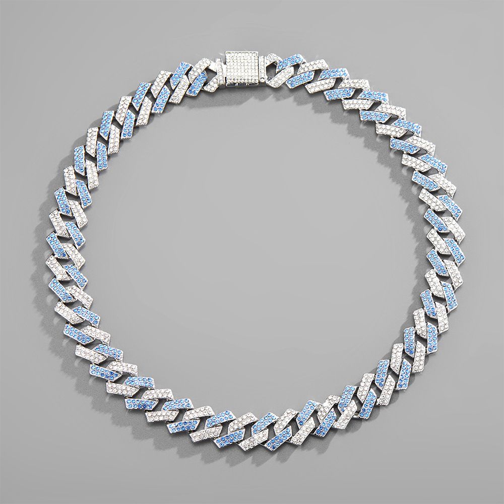 Full Rhinestone Hip Hop Multicolor Blue Iced Out Crystal Cuban Chain Necklace For Women Men Bling Paved Hiphop Jewelry Miami Male Rapper Accessories Jewelry Gift