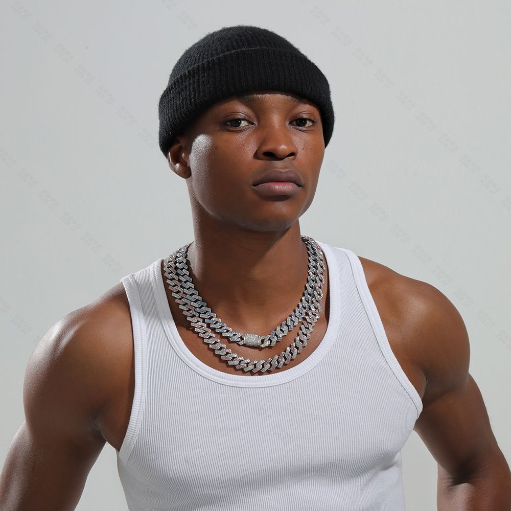 Full Rhinestone Hip Hop Multicolor Blue Iced Out Crystal Cuban Chain Necklace For Women Men Bling Paved Hiphop Jewelry Miami Male Rapper Accessories Jewelry Gift
