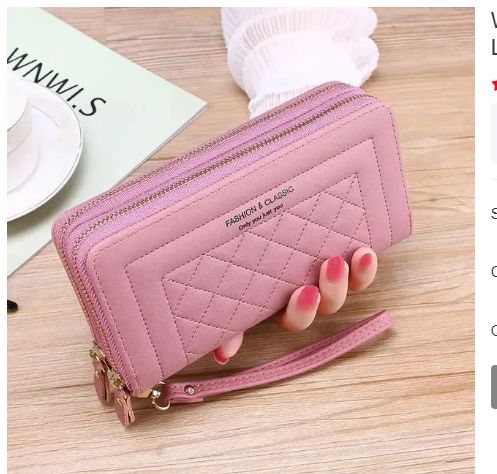 Wallets for Women High Quality Long Pink Wallets Double Zipper PU Leather Clutch Luxury Money Phone Bag