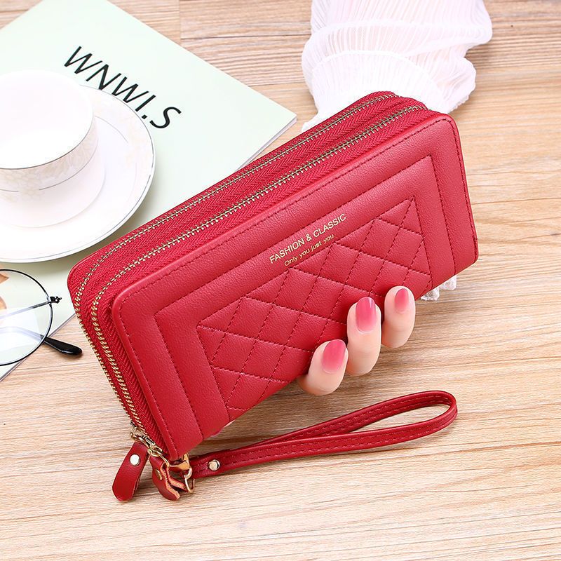 Wallets for Women High Quality Long Pink Wallets Double Zipper PU Leather Clutch Luxury Money Phone Bag