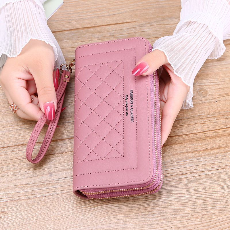 Wallets for Women High Quality Long Pink Wallets Double Zipper PU Leather Clutch Luxury Money Phone Bag